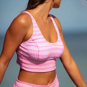 Nani swimwear “pink lemonade avant crop” pink and white textured bikini top